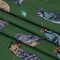 1 Yard Green, Blue and Beige Little Birds Cotton Sateen Stretch Fabric